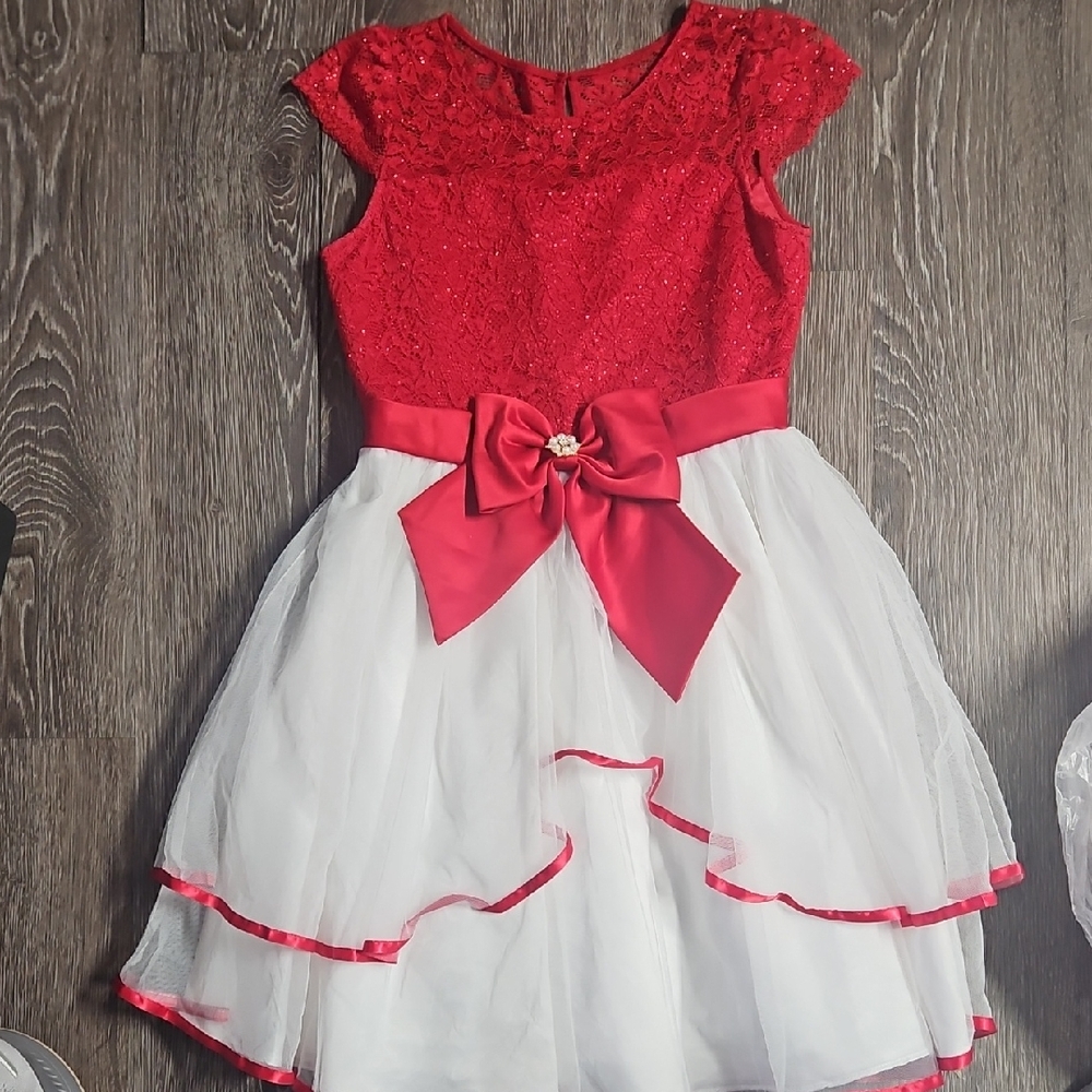 Rare Editions Red and White Lace Bodice Party Dress